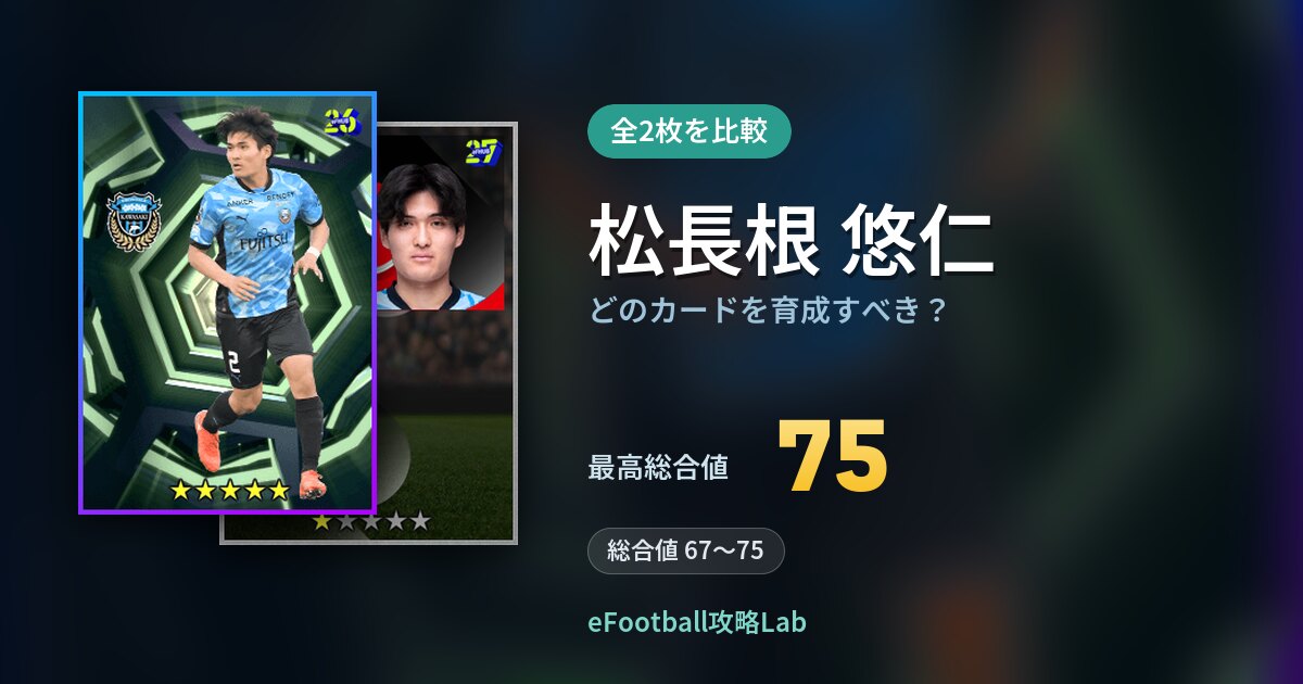 【イーフト】松長根 悠仁はどのカードを育成すべき?全2枚を比較