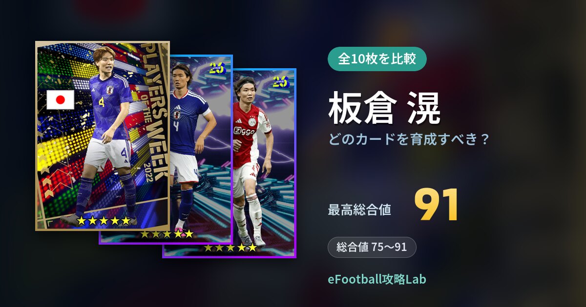 【イーフト】板倉 滉はどのカードを育成すべき？全10枚を比較