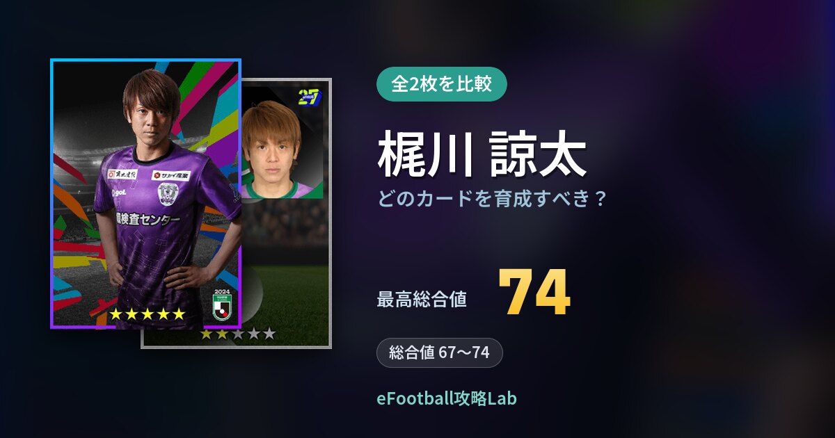 【イーフト】梶川 諒太はどのカードを育成すべき？全2枚を比較