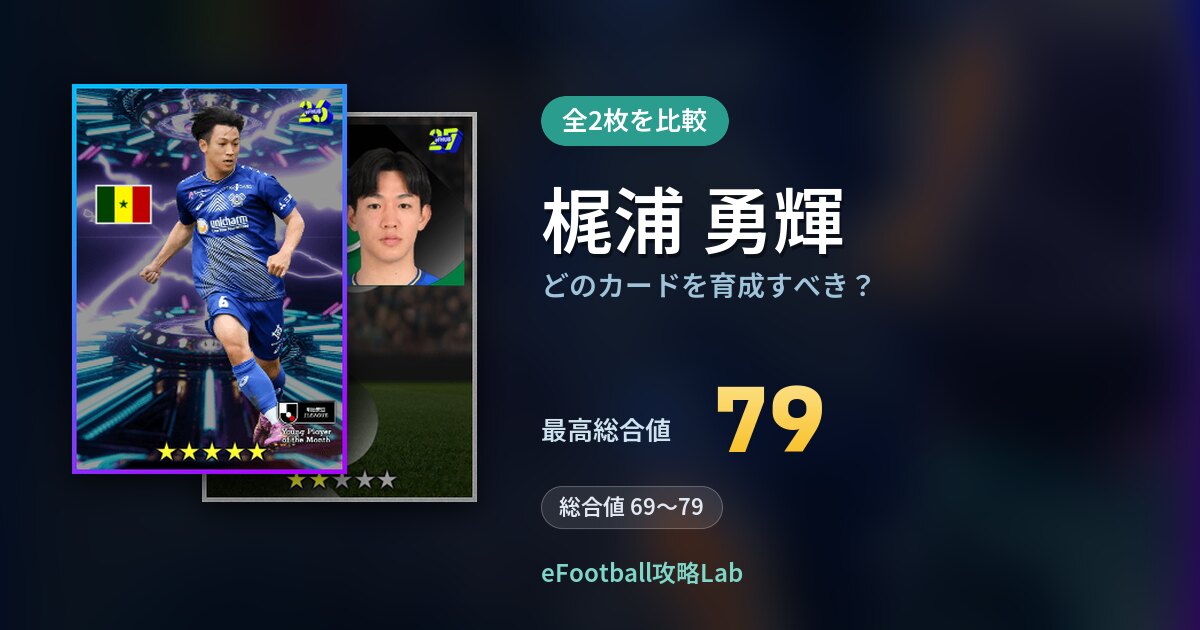 【イーフト】梶浦 勇輝はどのカードを育成すべき?全2枚を比較