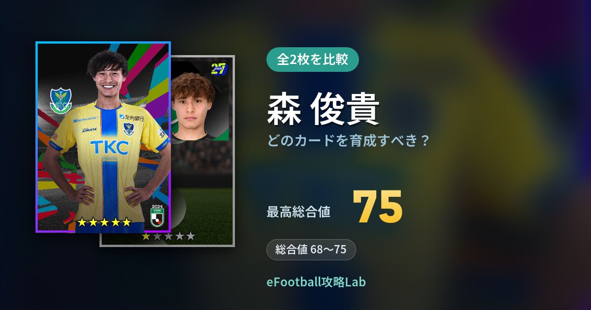 【イーフト】森 俊貴はどのカードを育成すべき？全2枚を比較