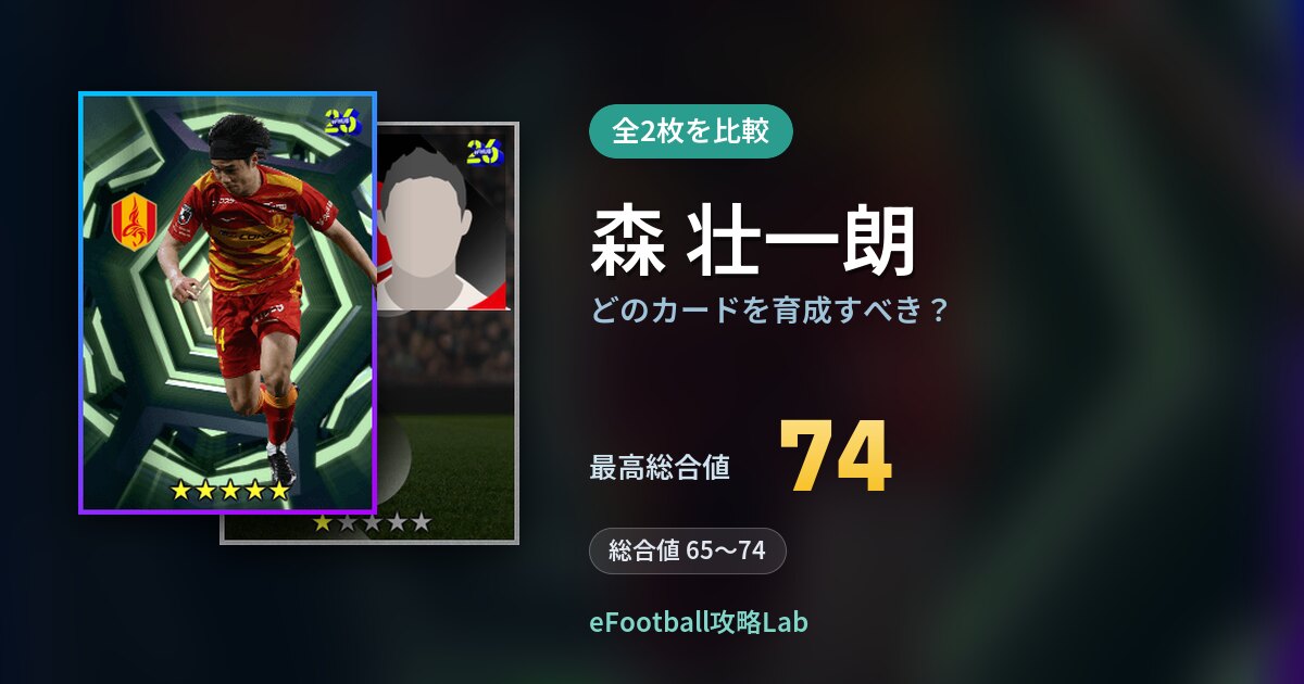 【イーフト】森 壮一朗はどのカードを育成すべき？全2枚を比較