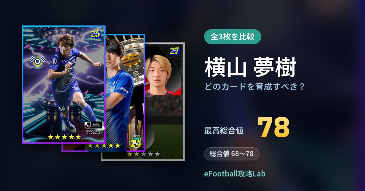 【イーフト】横山 夢樹はどのカードを育成すべき?全3枚を比較