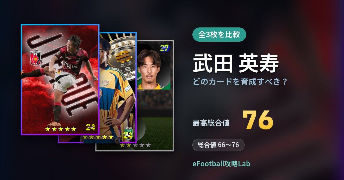 【イーフト】武田 英寿はどのカードを育成すべき？全3枚を比較