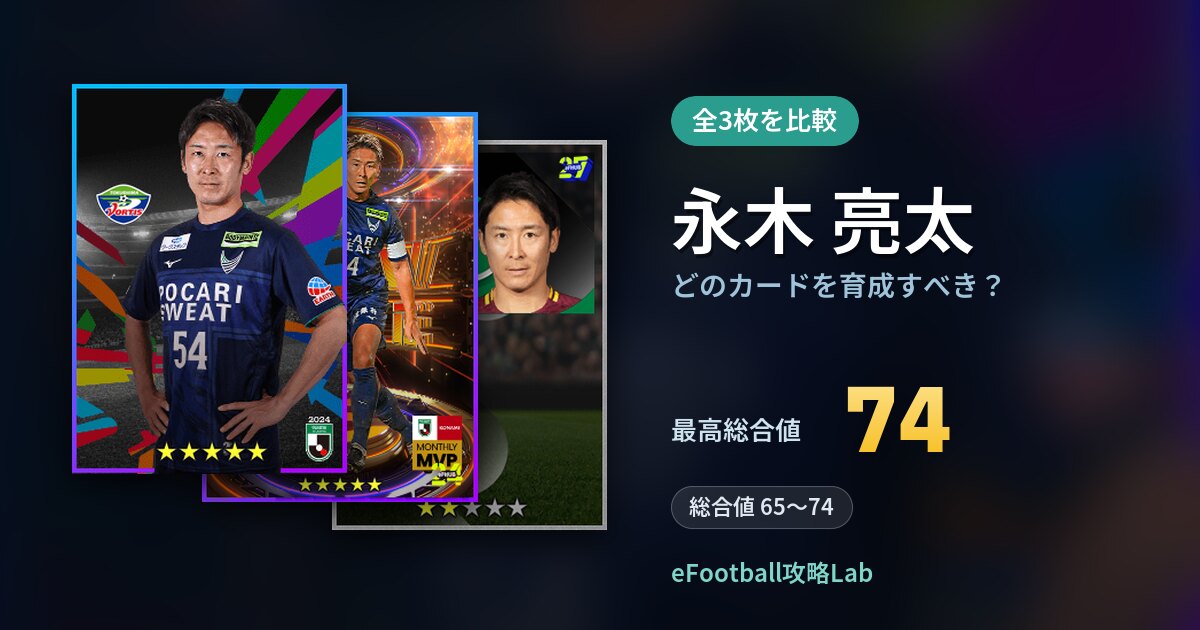 【イーフト】永木 亮太はどのカードを育成すべき？全3枚を比較
