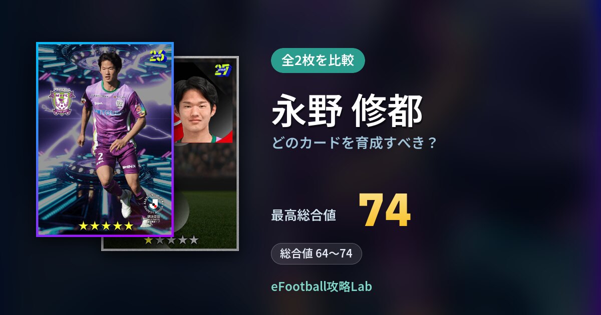 【イーフト】永野 修都はどのカードを育成すべき？全2枚を比較