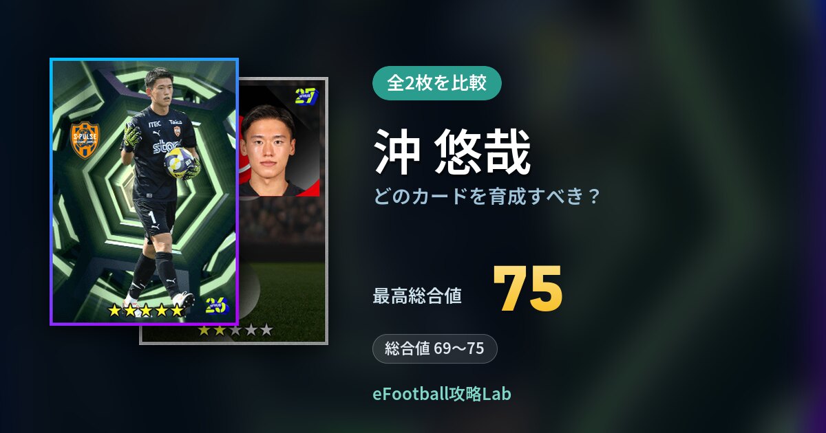 【イーフト】沖 悠哉はどのカードを育成すべき？全2枚を比較