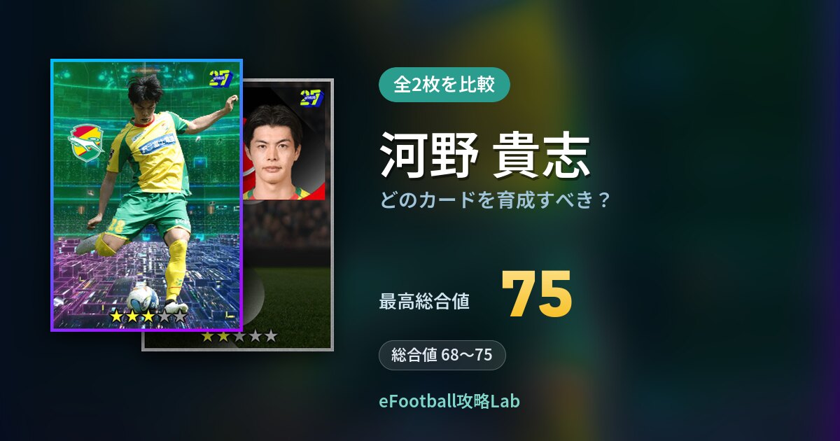 【イーフト】河野 貴志はどのカードを育成すべき？全2枚を比較
