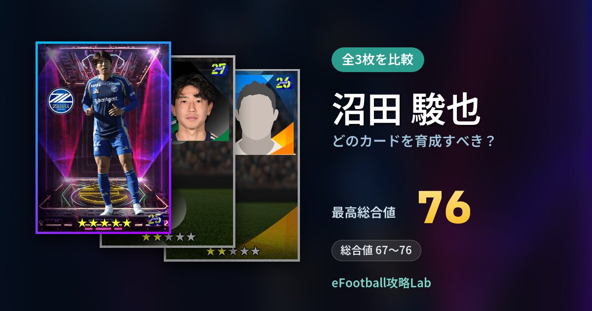 【イーフト】沼田 駿也はどのカードを育成すべき？全3枚を比較