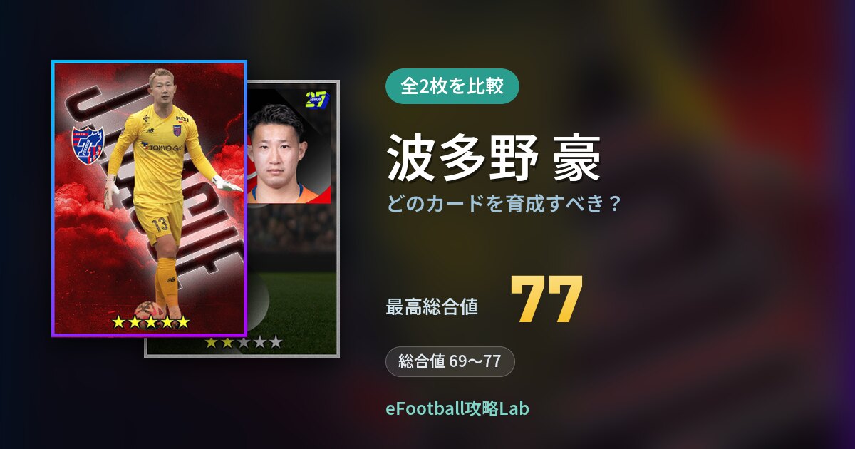 【イーフト】波多野 豪はどのカードを育成すべき？全2枚を比較