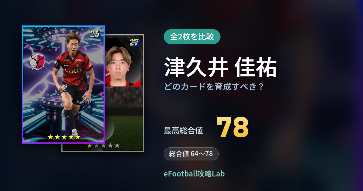 【イーフト】津久井 佳祐はどのカードを育成すべき？全2枚を比較