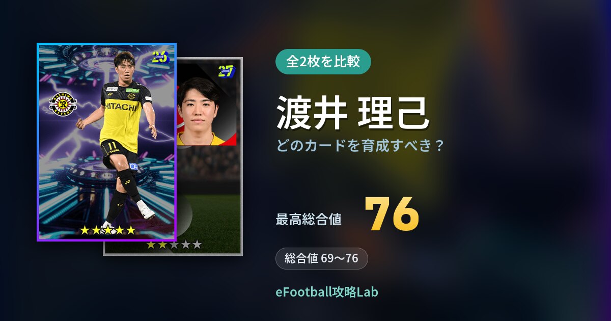 【イーフト】渡井 理己はどのカードを育成すべき？全2枚を比較