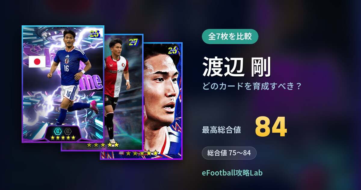 【イーフト】渡辺 剛はどのカードを育成すべき？全7枚を比較