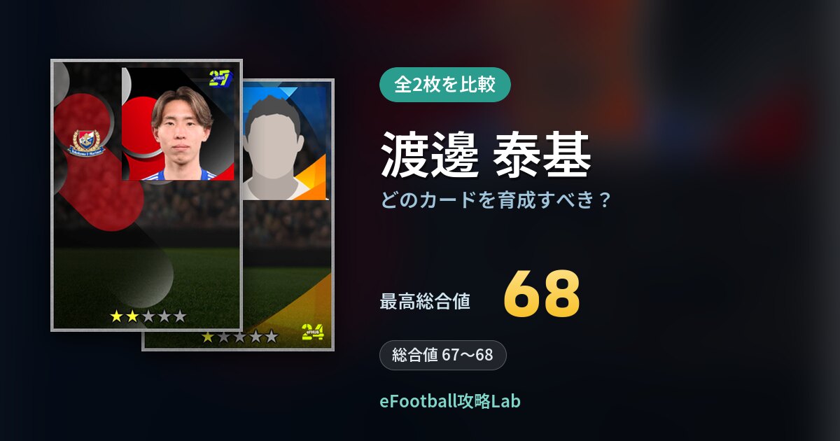 【イーフト】渡邊 泰基はどのカードを育成すべき？全2枚を比較