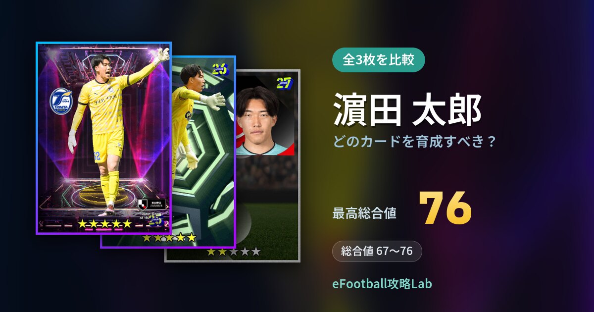 【イーフト】濵田 太郎はどのカードを育成すべき？全3枚を比較