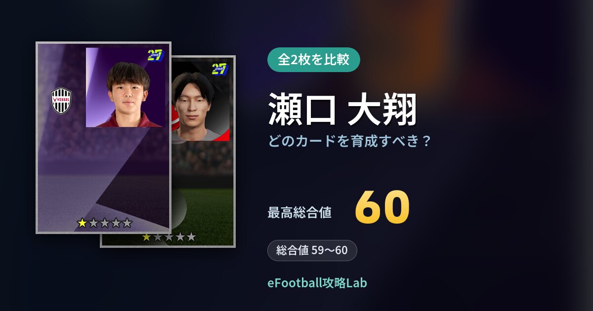 【イーフト】瀬口 大翔はどのカードを育成すべき？全2枚を比較