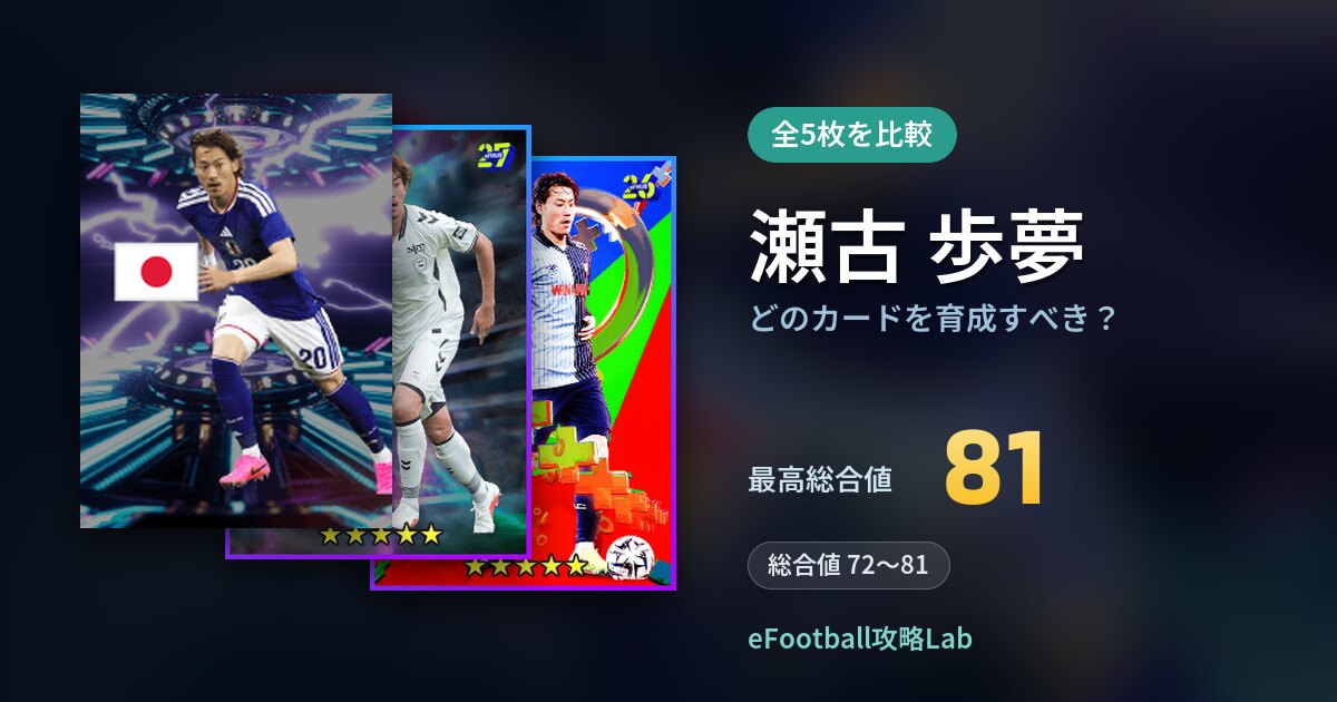 【イーフト】瀬古 歩夢はどのカードを育成すべき？全5枚を比較