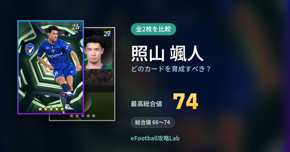 【イーフト】照山 颯人はどのカードを育成すべき？全2枚を比較