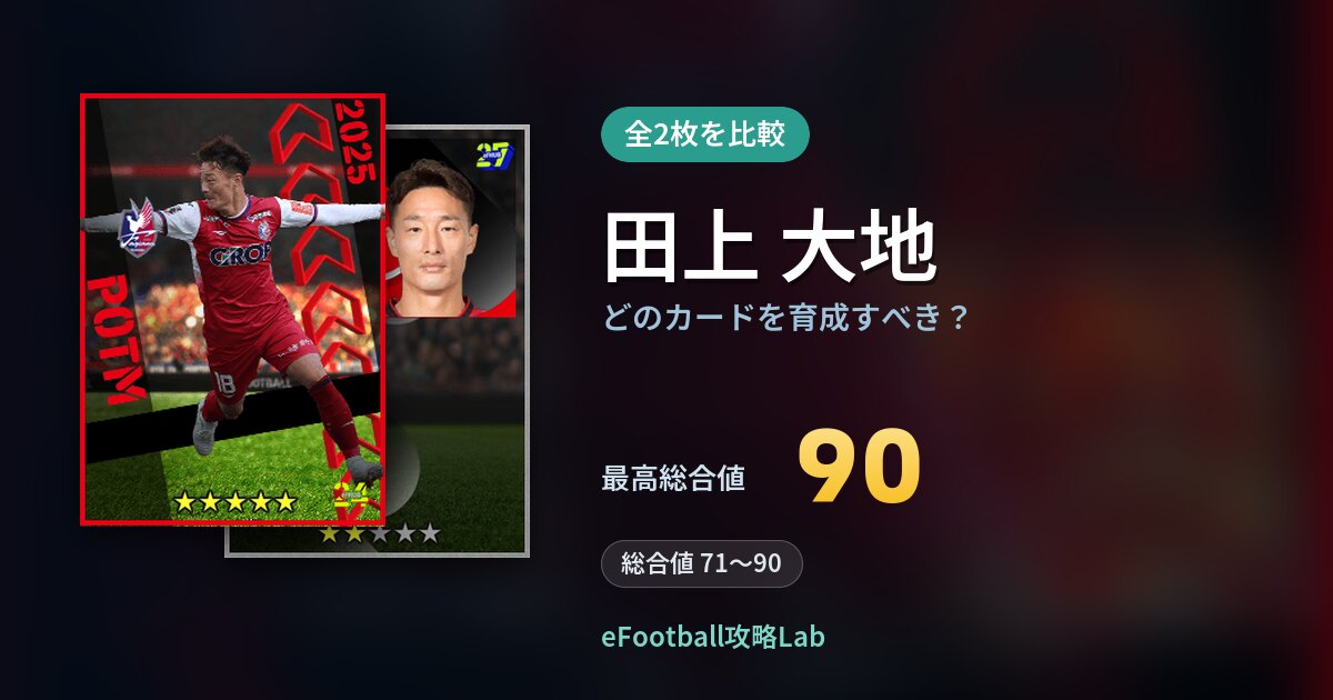 【イーフト】田上 大地はどのカードを育成すべき？全2枚を比較