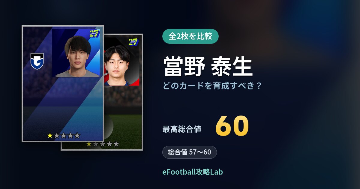 【イーフト】當野 泰生はどのカードを育成すべき？全2枚を比較