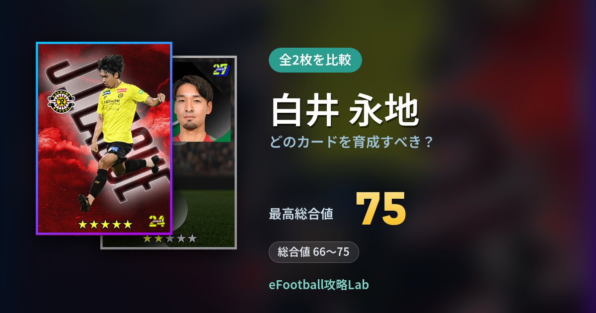 【イーフト】白井 永地はどのカードを育成すべき？全2枚を比較