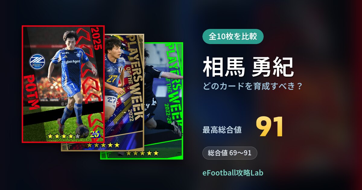 【イーフト】相馬 勇紀はどのカードを育成すべき？全10枚を比較