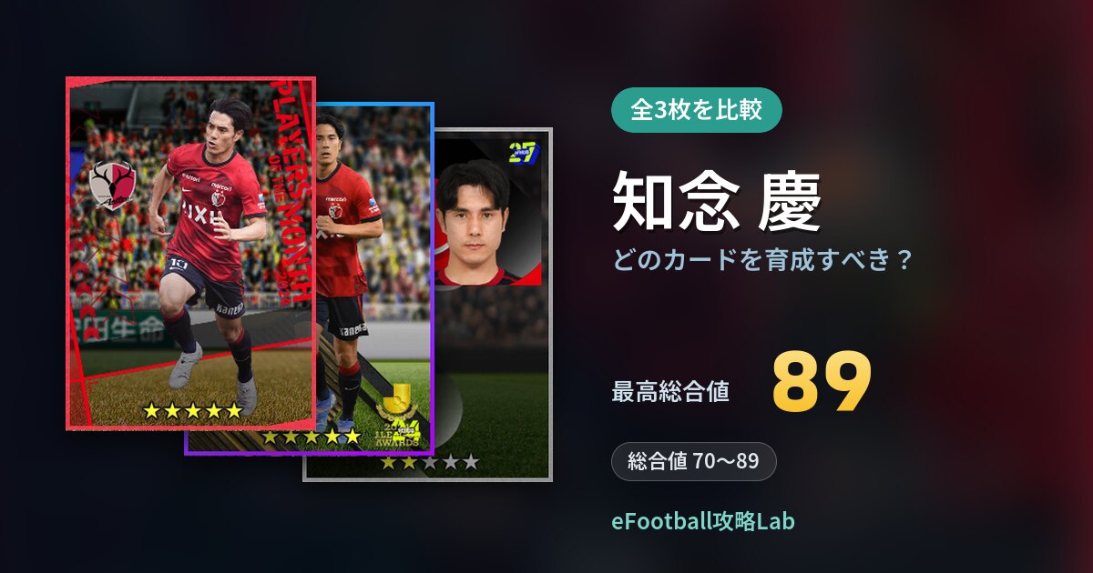 【イーフト】知念 慶はどのカードを育成すべき？全3枚を比較