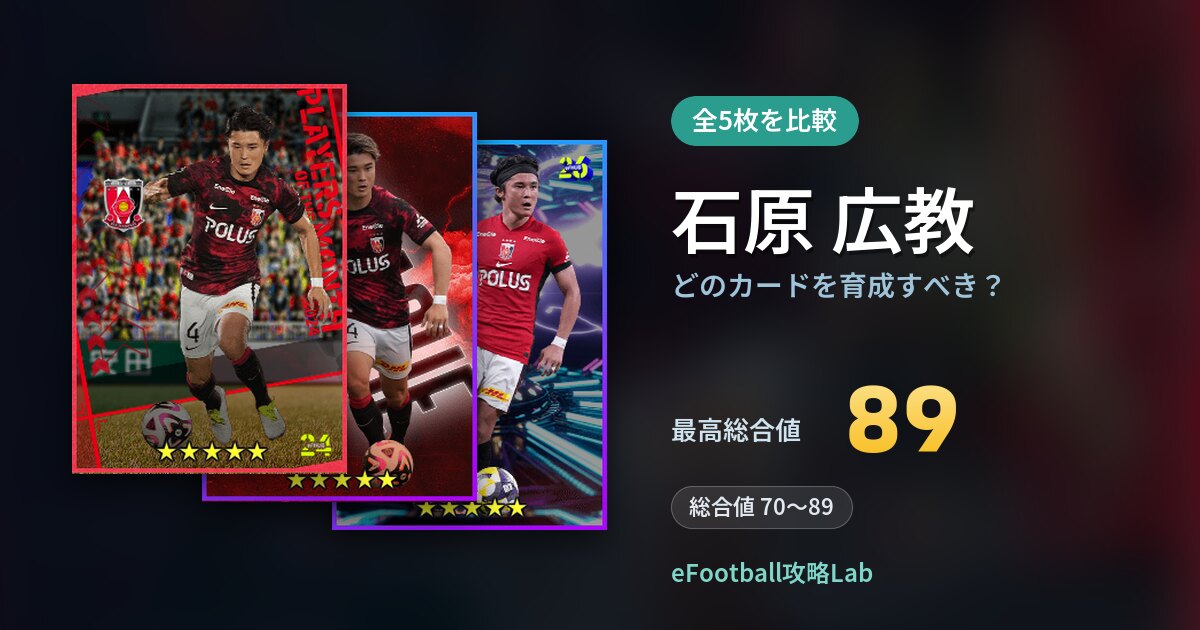 【イーフト】石原 広教はどのカードを育成すべき？全5枚を比較