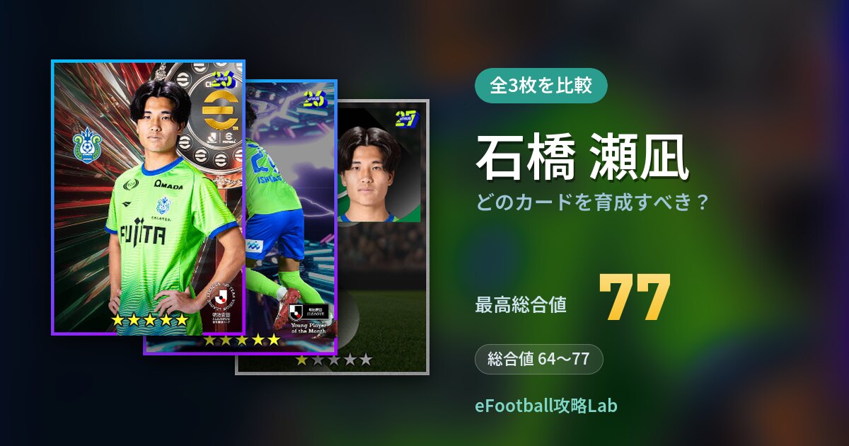 【イーフト】石橋 瀬凪はどのカードを育成すべき？全3枚を比較