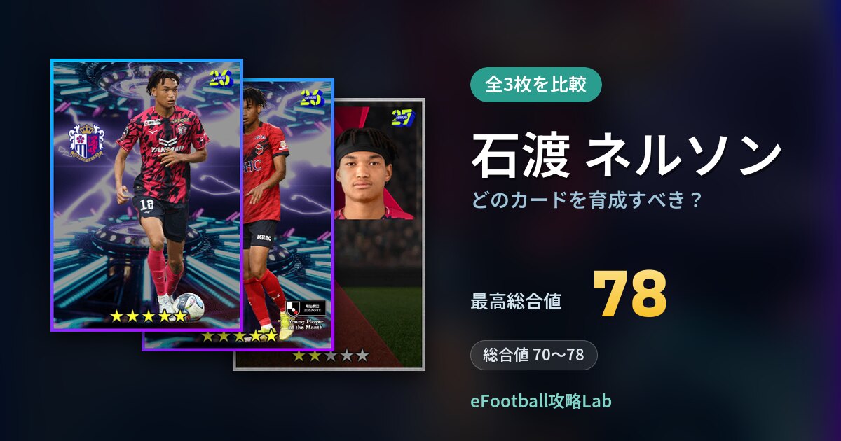 【イーフト】石渡 ネルソンはどのカードを育成すべき？全3枚を比較