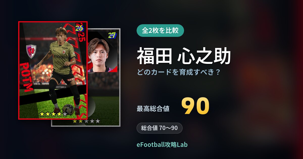 【イーフト】福田 心之助はどのカードを育成すべき？全2枚を比較