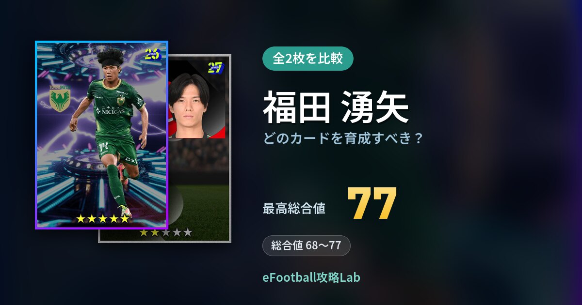 【イーフト】福田 湧矢はどのカードを育成すべき？全2枚を比較