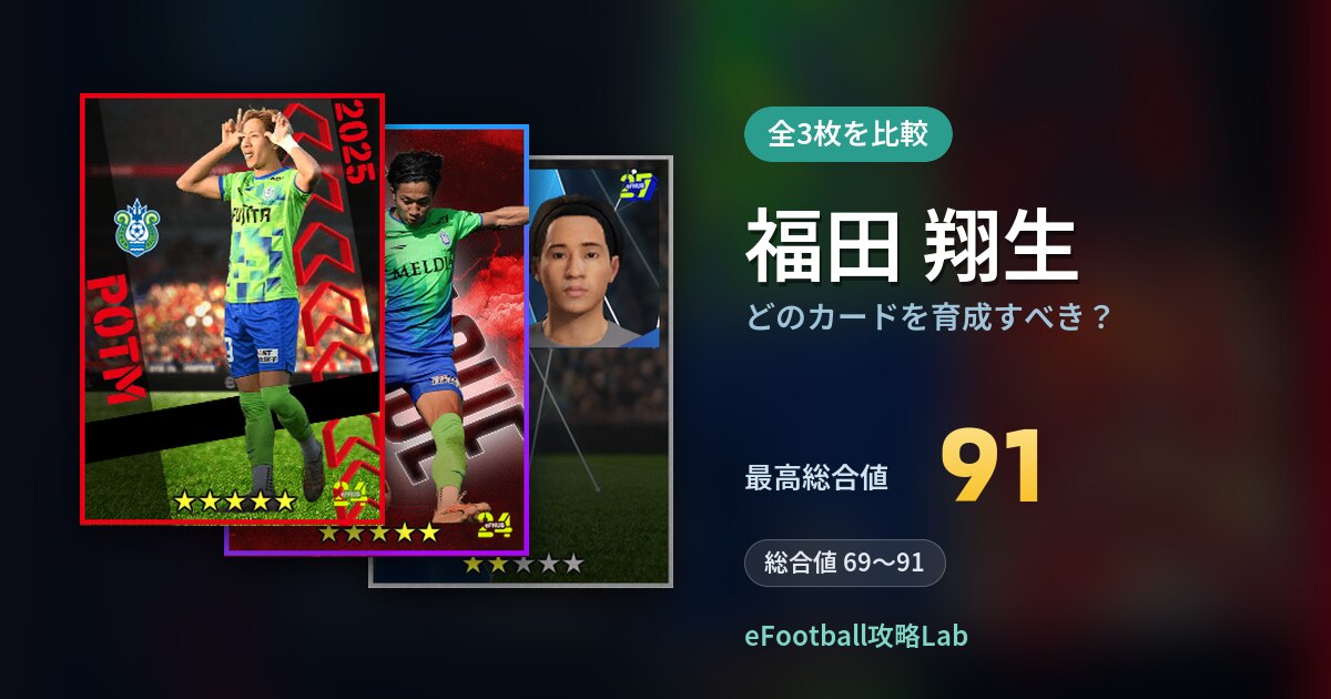 【イーフト】福田 翔生はどのカードを育成すべき？全3枚を比較