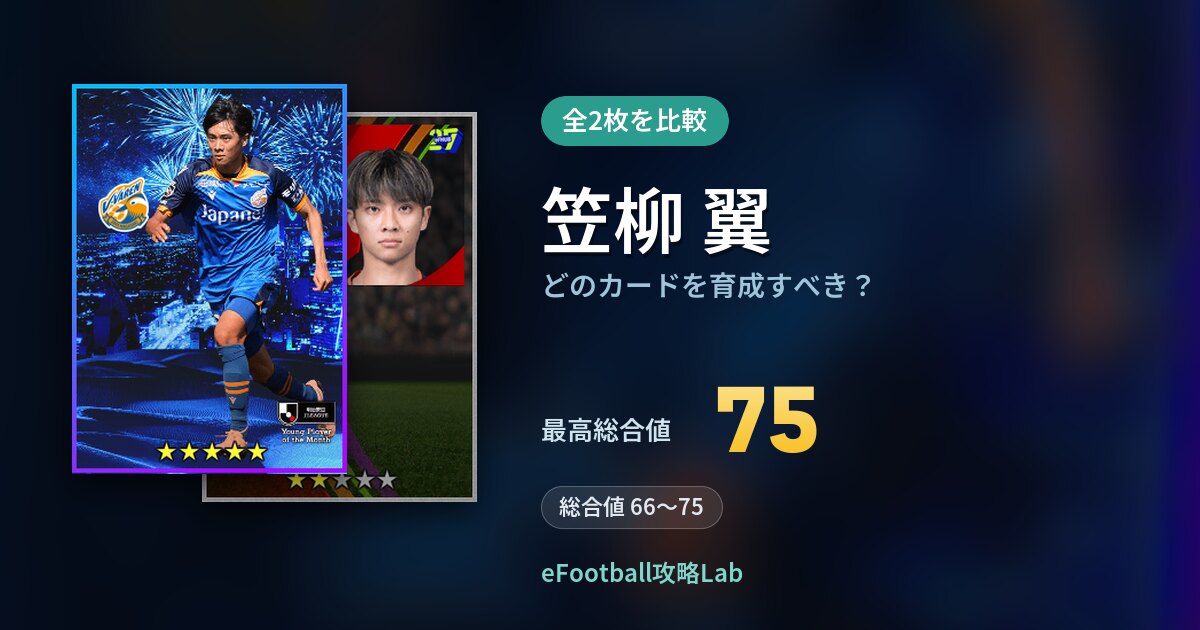 【イーフト】笠柳 翼はどのカードを育成すべき？全2枚を比較