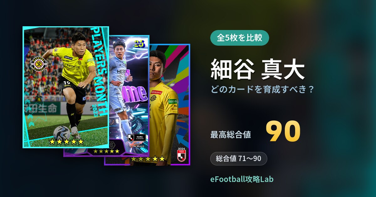 【イーフト】細谷 真大はどのカードを育成すべき？全5枚を比較