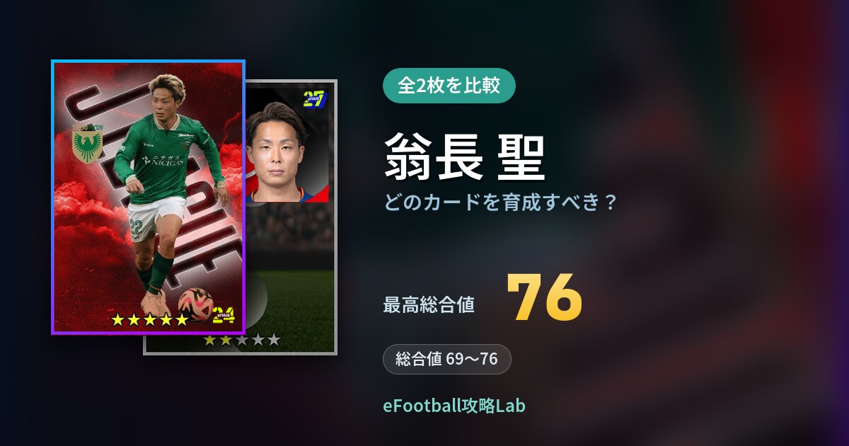 【イーフト】翁長 聖はどのカードを育成すべき？全2枚を比較