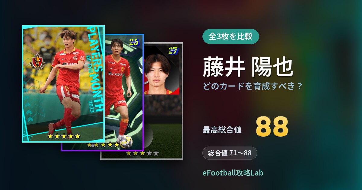 【イーフト】藤井 陽也はどのカードを育成すべき?全3枚を比較