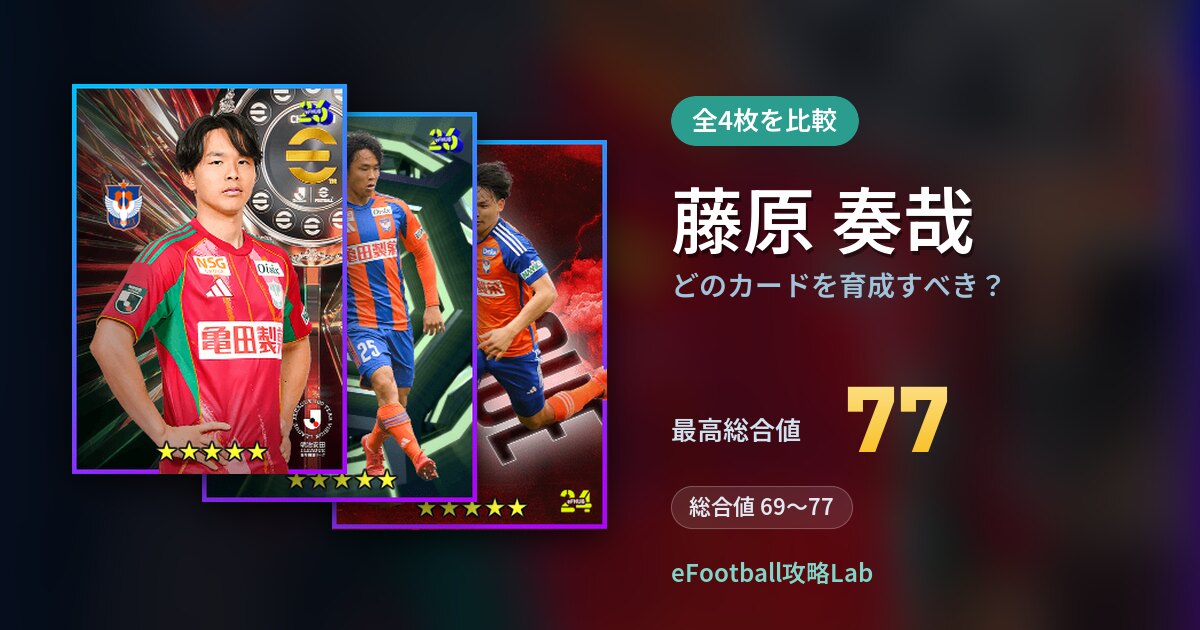 【イーフト】藤原 奏哉はどのカードを育成すべき？全4枚を比較