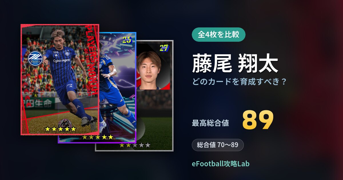 【イーフト】藤尾 翔太はどのカードを育成すべき？全4枚を比較