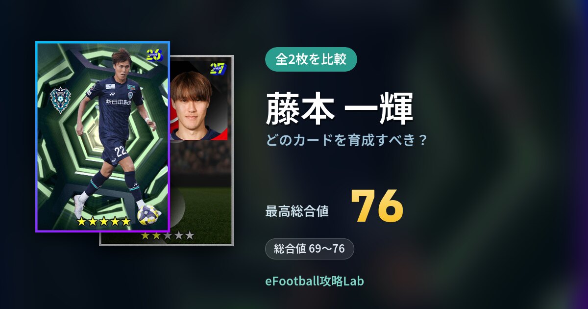 【イーフト】藤本 一輝はどのカードを育成すべき?全2枚を比較