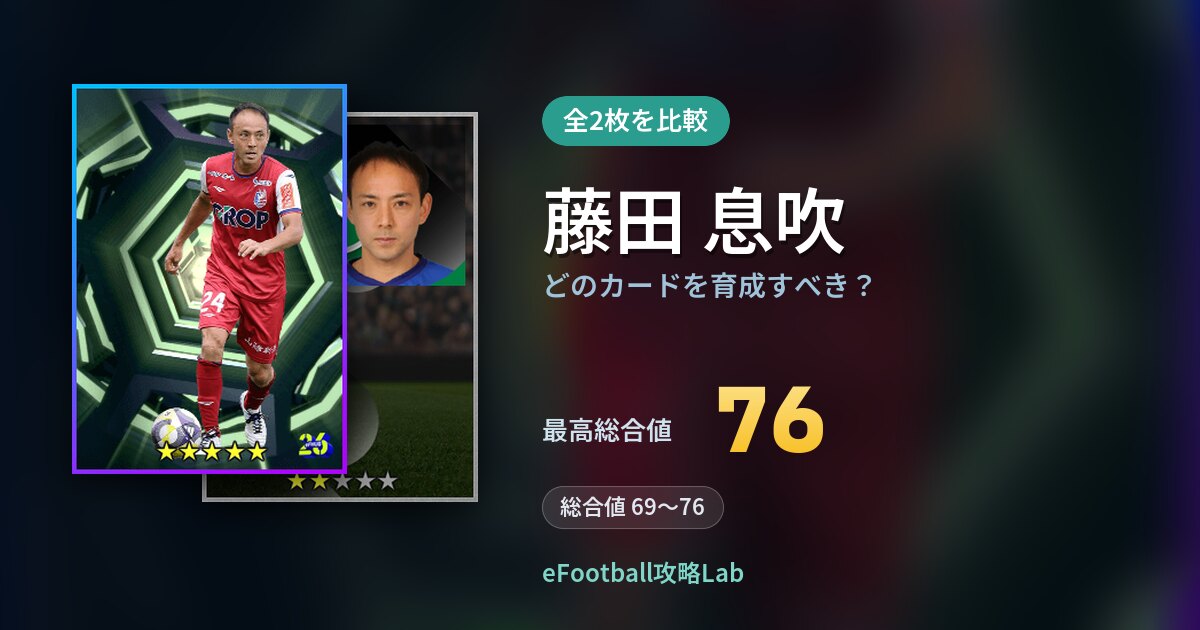 【イーフト】藤田 息吹はどのカードを育成すべき？全2枚を比較