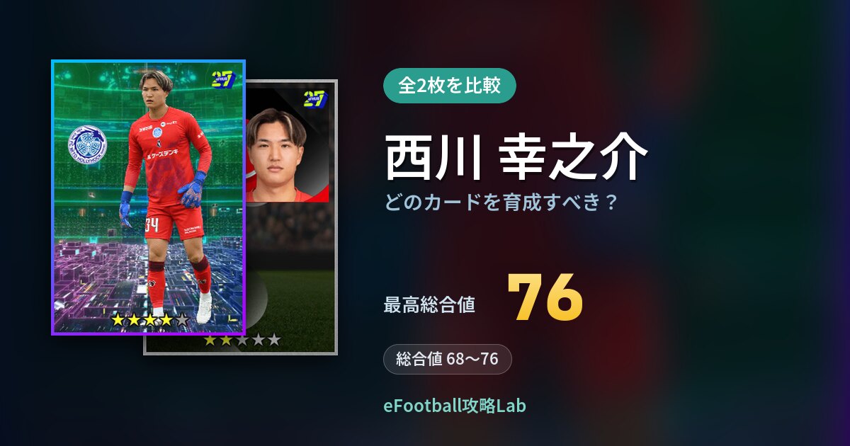 【イーフト】西川 幸之介はどのカードを育成すべき？全2枚を比較