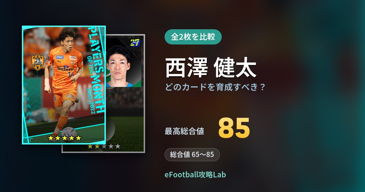 【イーフト】西澤 健太はどのカードを育成すべき？全2枚を比較