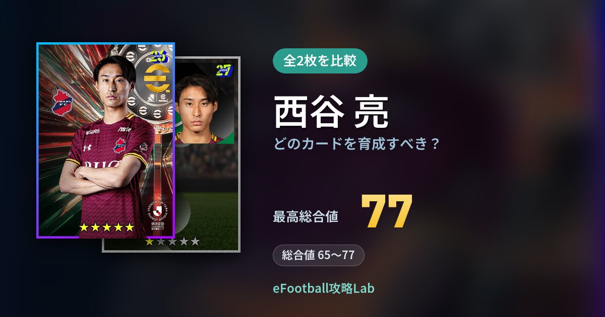 【イーフト】西谷 亮はどのカードを育成すべき?全2枚を比較