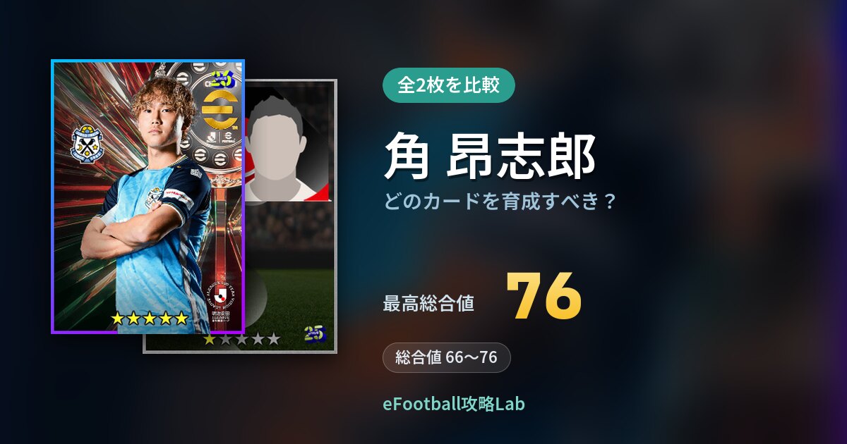 【イーフト】角 昂志郎はどのカードを育成すべき？全2枚を比較