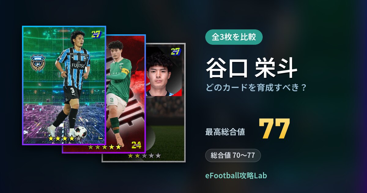 【イーフト】谷口 栄斗はどのカードを育成すべき？全3枚を比較