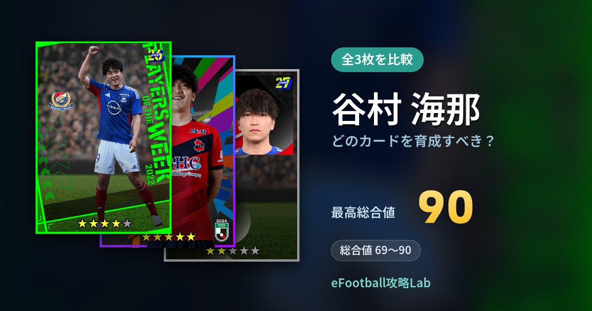 【イーフト】谷村 海那はどのカードを育成すべき？全3枚を比較