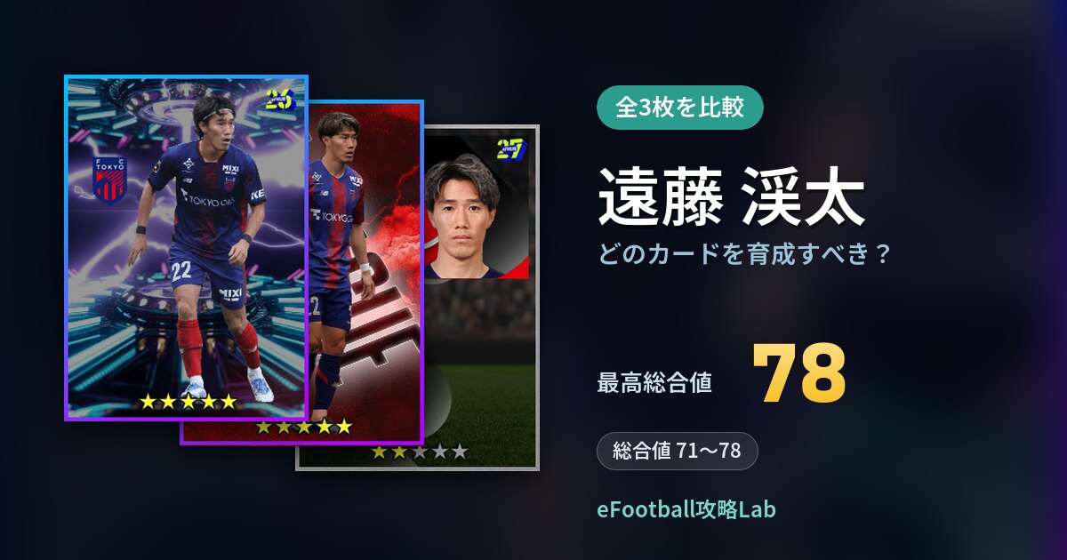 【イーフト】遠藤 渓太はどのカードを育成すべき？全3枚を比較