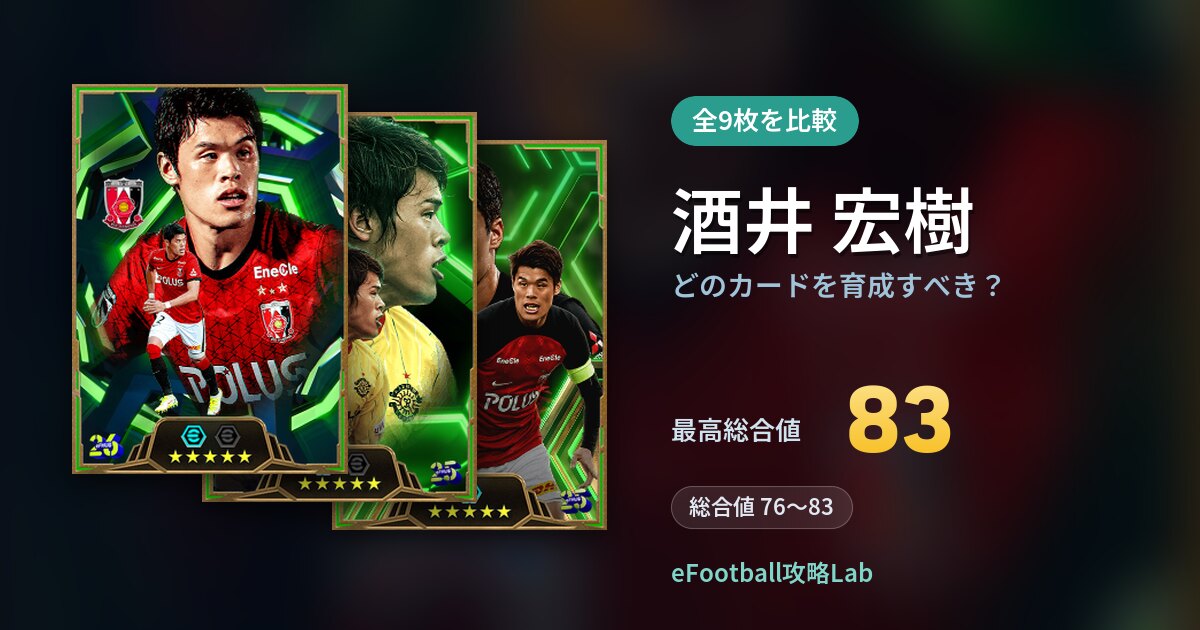 【イーフト】酒井 宏樹はどのカードを育成すべき?全9枚を比較