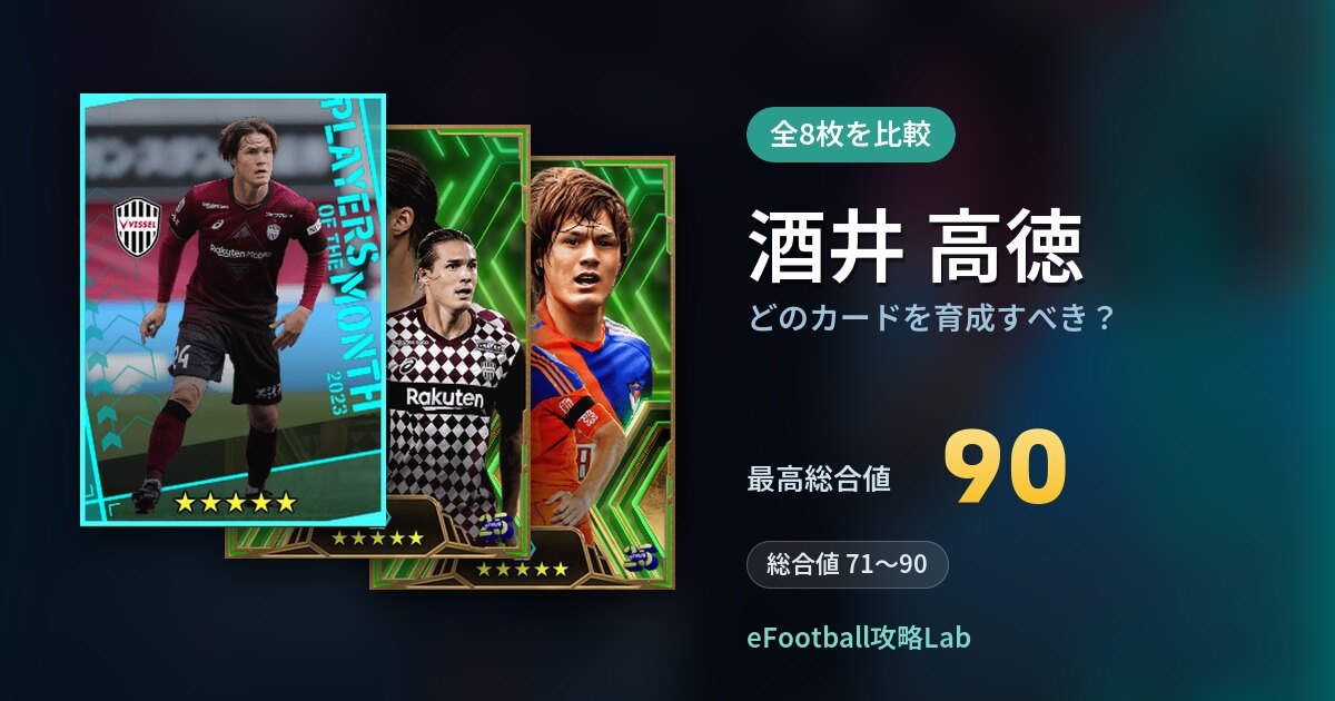 【イーフト】酒井 高徳はどのカードを育成すべき？全8枚を比較